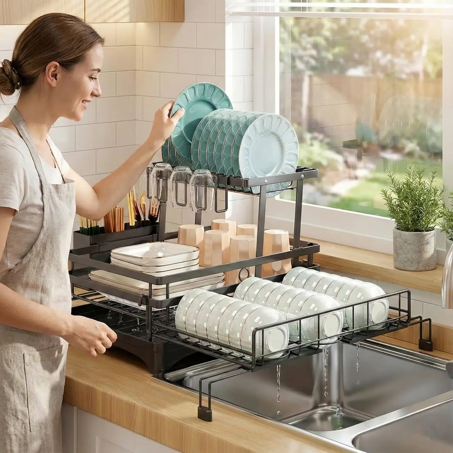 Escurridor 2 Niveles De Acero Extensible Platos Cocina