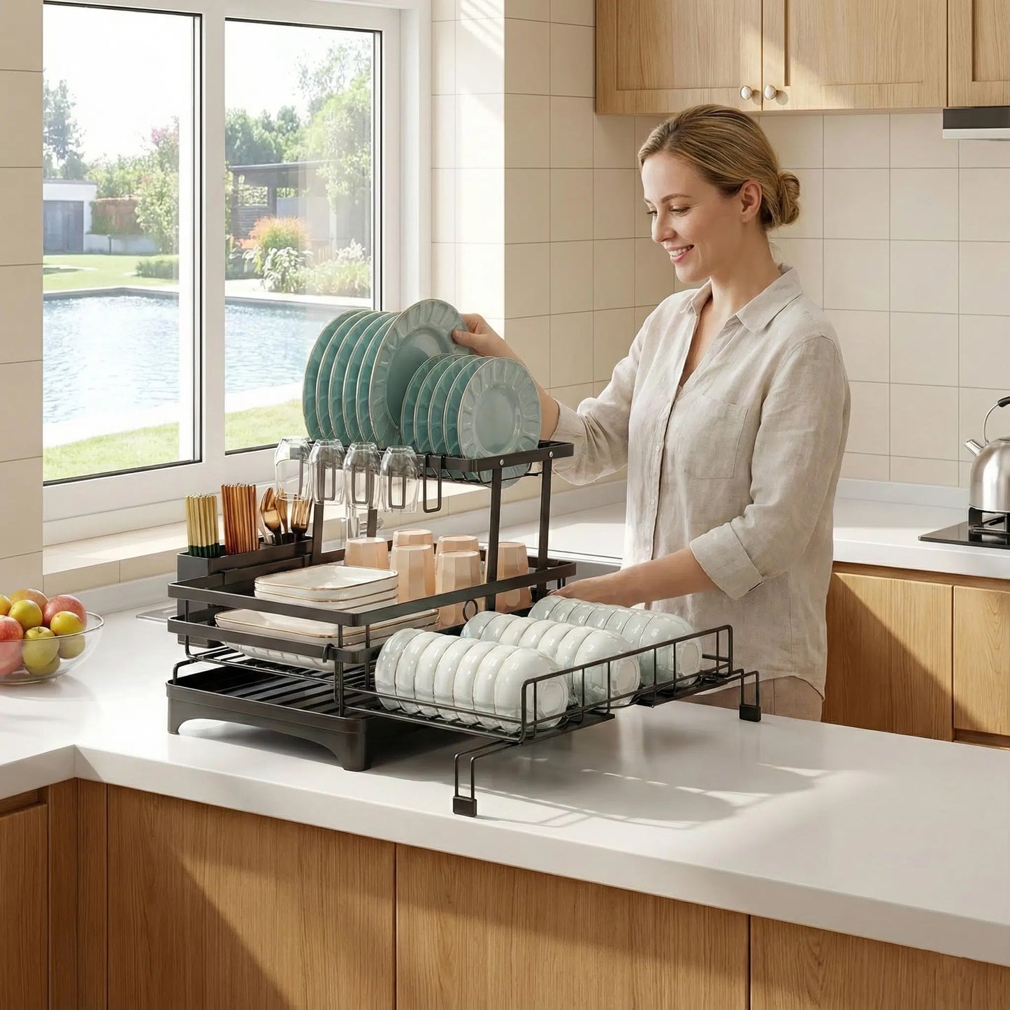 Escurridor 2 Niveles De Acero Extensible Platos Cocina